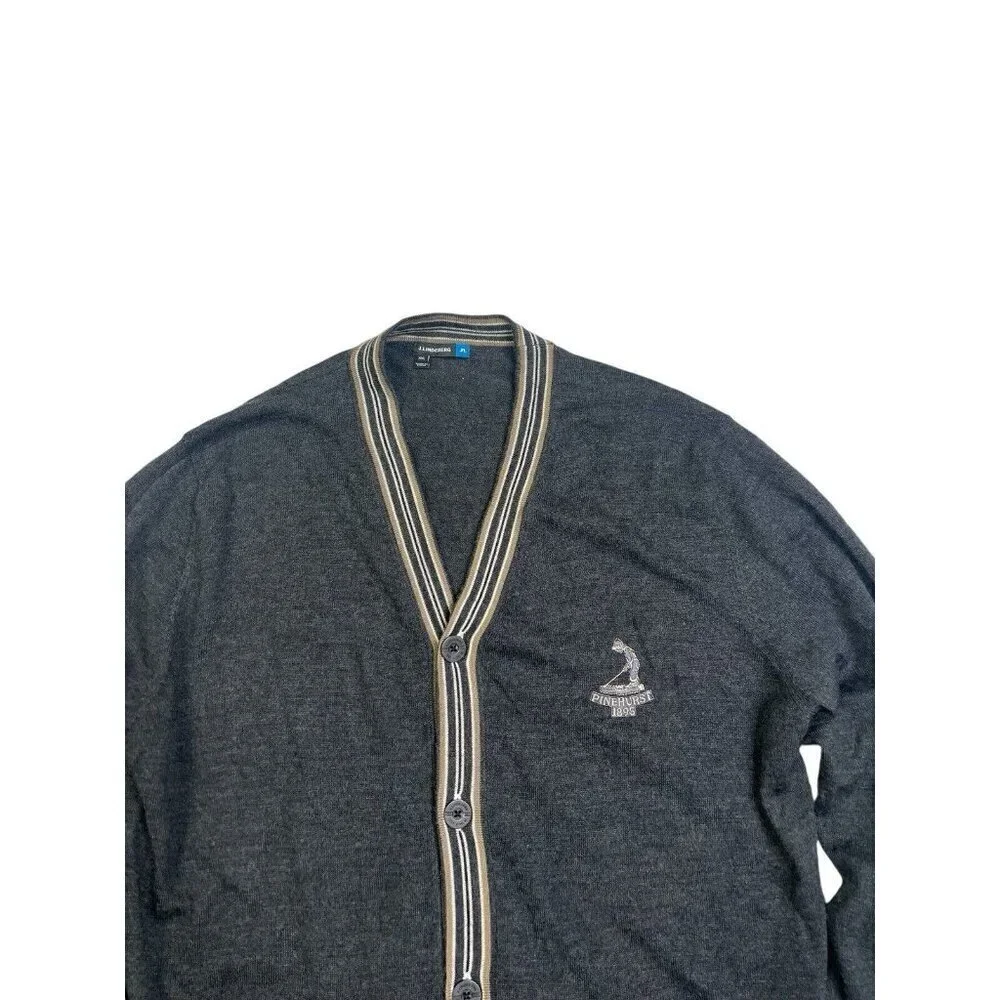 J Lindeberg Cardigan Sweater Mens XXL Fits Sz LARGE Gray Elbow Patch Pinehurst